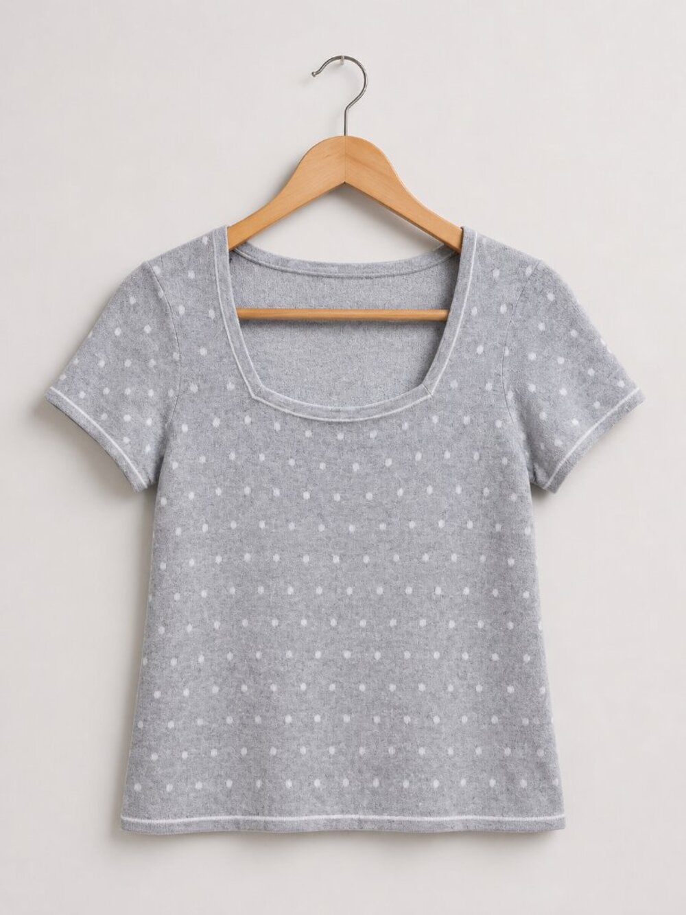 Polka Dot M Square Neck Gray Top Coquette Preppy Soft Knit